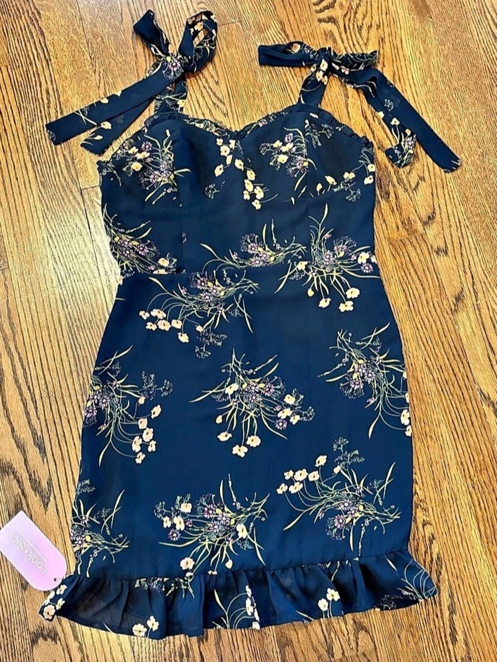 Look Sky Floral Mini Dress in Blue Size Large NWT